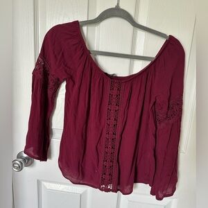 Ambiance Burgundy Smocked Embellished Blouse